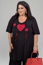 Μπλούζα "Άγιος Βαλεντίνος" ελαστική βισκόζη | Μαύρο | Plus Size