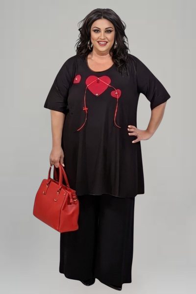 Μπλούζα "Άγιος Βαλεντίνος" ελαστική βισκόζη | Μαύρο | Plus Size - Image 2