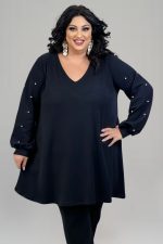 Μπλούζα με πέρλες ελαστικό super jersey | Μαύρο | Plus Size