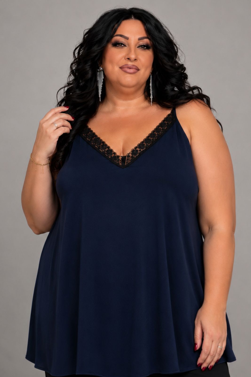 PlusSizeGirl-Lady-Lola-Curvy-Clothes (54 Plus Size Lingerie Τοπάκι με Δαντέλα σε Ελαστικό Super Jersey – Μπλε Σκούρο - Image 1
