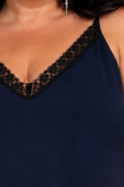 Plus Size Lingerie Τοπάκι με Δαντέλα σε Ελαστικό Super Jersey – Μπλε Σκούρο - Image 2