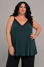 Plus Size Lingerie Τοπάκι με Δαντέλα σε Ελαστικό Super Jersey - Κυπαρισσί