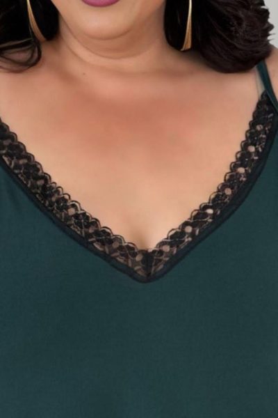 Plus Size Lingerie Τοπάκι με Δαντέλα σε Ελαστικό Super Jersey - Κυπαρισσί - Image 3