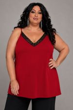 Plus Size Lingerie Τοπάκι με Δαντέλα σε Ελαστικό Super Jersey - Κόκκινο