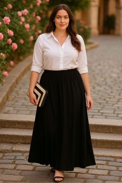 Φούστα maxi σε μαύρη ελαστική βισκόζη - Image 2