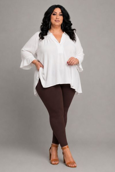 Κολάν Plus Size Ψηλόμεσο - Άψογη Εφαρμογή σε Ελαστική Βισκόζη | Καφέ - Image 2
