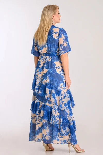 Φόρεμα κρουαζέ maxi σε μουσείνα | Μπλε Μπεζ | Plus size - Image 3