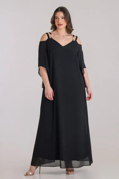 Φόρεμα μουσελίνα με χρυσή λεπτομέρεια | Μαύρο | Plus Size - Image 5