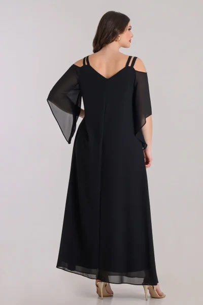 Φόρεμα μουσελίνα μαυρο maxi Μεγάλα μεγέθη Lady Lola