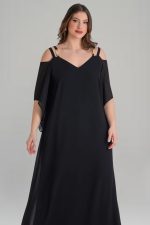 Φόρεμα μουσελίνα maxi μαύρο μεγάλα μεγέθη Lady Lola