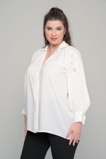 Πουκάμισο Loose σε oversized γραμμή με λευκό μοτίφ | Λευκό | Plus Size