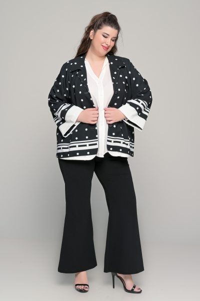 Σακάκι Πανωφόρι ασπρόμαυρο πουά | Plus Size - Image 3