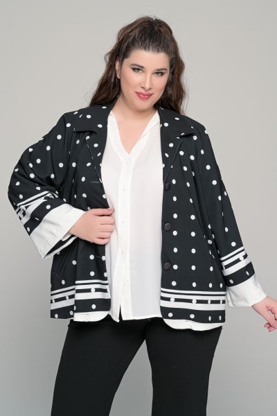 Σακάκι Πανωφόρι ασπρόμαυρο πουά | Plus Size - Image 5