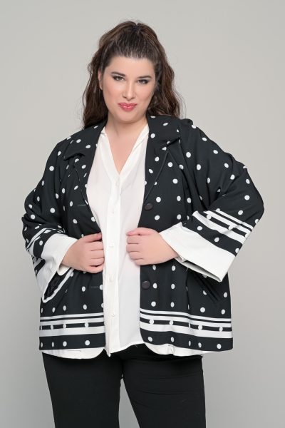 Σακάκι Πανωφόρι ασπρόμαυρο πουά | Plus Size - Image 4