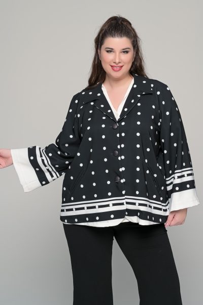 Σακάκι Πανωφόρι ασπρόμαυρο πουά | Plus Size - Image 2