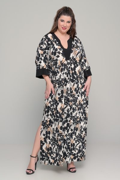 Φόρεμα Floral με τρουακάρ μανίκια σε ελαστικό μαγιόπανο - Plus size