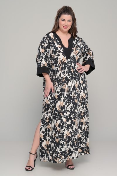 Φόρεμα Floral με τρουακάρ μανίκια σε ελαστικό μαγιόπανο - Plus size - Image 2