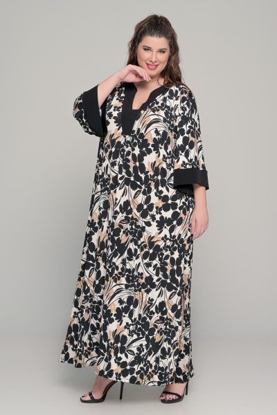 Φόρεμα Floral με τρουακάρ μανίκια σε ελαστικό μαγιόπανο - Plus size - Image 4