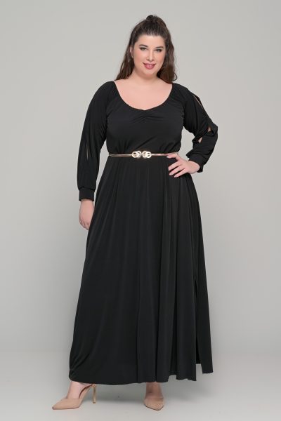 Φόρεμα μονόχρωμο maxi σε ελαστικό super jersey - Μαύρο - Plus Size - Image 6