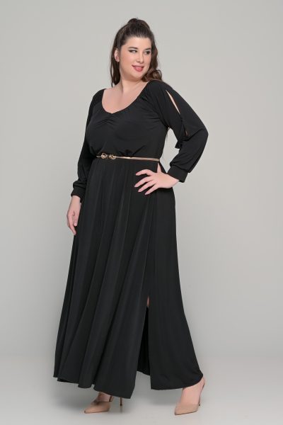 Φόρεμα μονόχρωμο maxi σε ελαστικό super jersey - Μαύρο - Plus Size - Image 5
