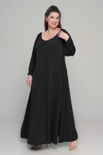 Φόρεμα μονόχρωμο maxi σε ελαστικό super jersey - Μαύρο - Plus Size