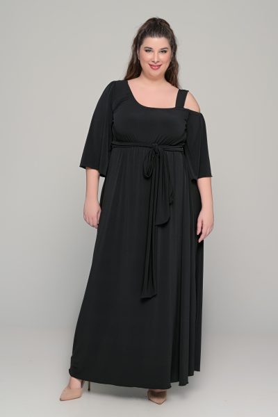 Φόρεμα με αποσπώμενη ζώνη σε ελαστικό super jersey - Μαύρο - Plus size - Image 6