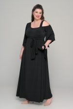 Φόρεμα με αποσπώμενη ζώνη σε ελαστικό super jersey - Μαύρο - Plus size