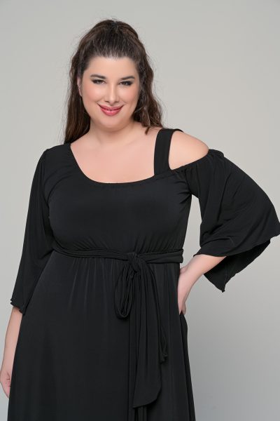 Φόρεμα με αποσπώμενη ζώνη σε ελαστικό super jersey - Μαύρο - Plus size - Image 4