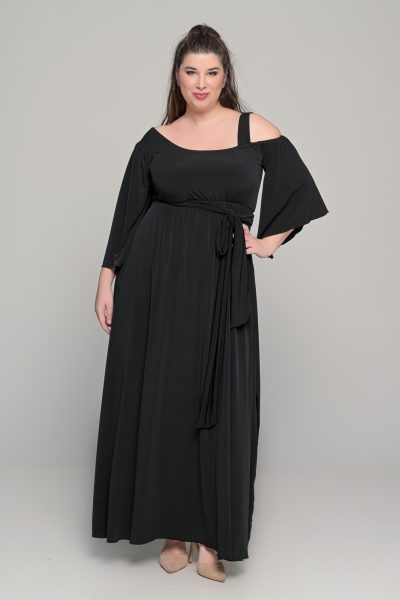 Φόρεμα με αποσπώμενη ζώνη σε ελαστικό super jersey - Μαύρο - Plus size - Image 2