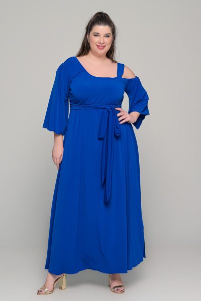 Φόρεμα με αποσπώμενη ζώνη ελαστικό super jersey | Μπλε ηλεκτρίκ | Plus size - Image 2