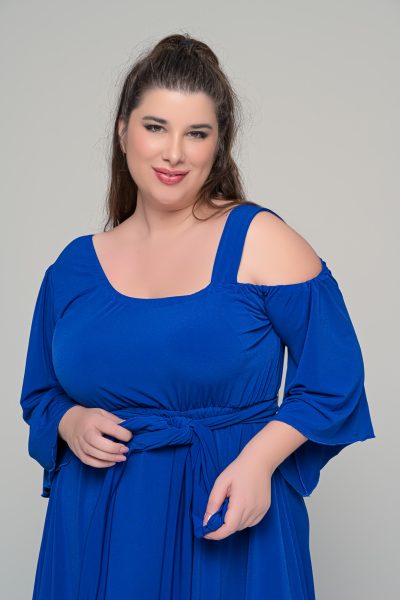 Φόρεμα με αποσπώμενη ζώνη ελαστικό super jersey | Μπλε ηλεκτρίκ | Plus size - Image 5