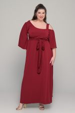 Φόρεμα με αποσπώμενη ζώνη ελαστικό super jersey | Μπορντό | Plus size