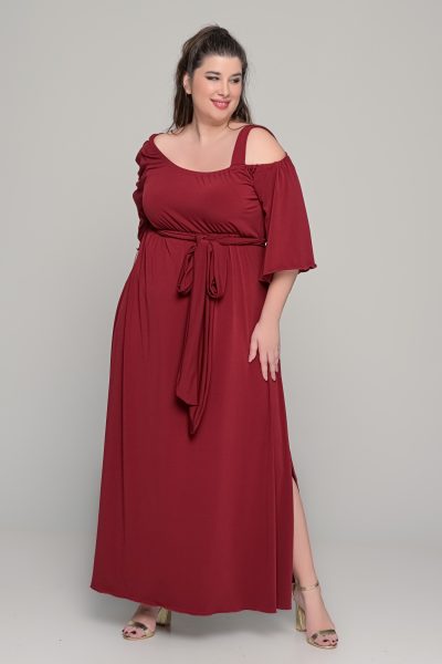 Φόρεμα με αποσπώμενη ζώνη ελαστικό super jersey | Μπορντό | Plus size - Image 4