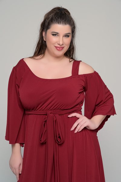 Φόρεμα με αποσπώμενη ζώνη ελαστικό super jersey | Μπορντό | Plus size - Image 3