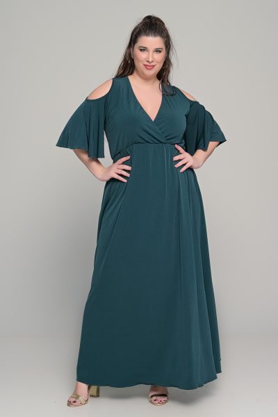 Φόρεμα σε γραμμή αμπίρ σε ελαστικό super jersey - Κυπαρισσί - Plus size - Image 2