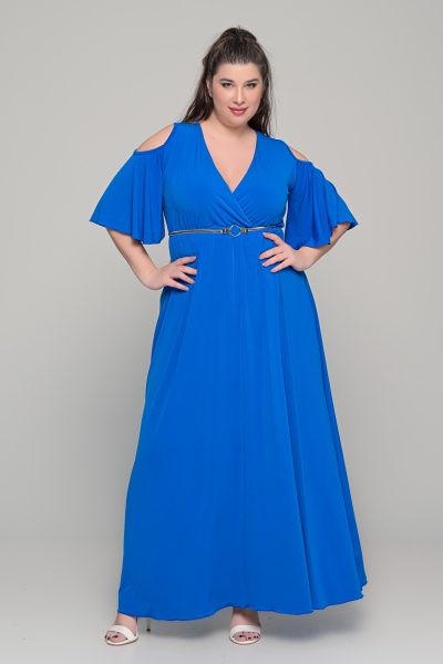 Φόρεμα σε γραμμή αμπίρ σε ελαστικό super jersey | Μπλε ηλεκτρίκ | Plus size - Image 3