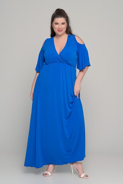 Φόρεμα σε γραμμή αμπίρ σε ελαστικό super jersey | Μπλε ηλεκτρίκ | Plus size - Image 7