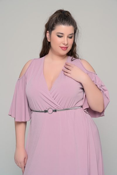 Φόρεμα σε γραμμή αμπίρ σε ελαστικό super jersey | Σομόν | Plus Size - Image 3
