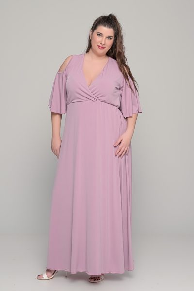 Φόρεμα σε γραμμή αμπίρ σε ελαστικό super jersey | Σομόν | Plus Size - Image 2