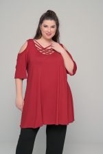 Μπλούζα με χιαστί ντεκολτέ σε ελαστική βισκόζη | Μπορντό | Plus Size