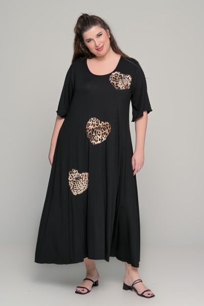 Φόρεμα με απλικέ μοτίφ σε ελαστική βισκόζη - Μαύρο - Plus Size - Image 4