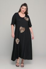 Φόρεμα με απλικέ μοτίφ σε ελαστική βισκόζη - Μαύρο - Plus Size