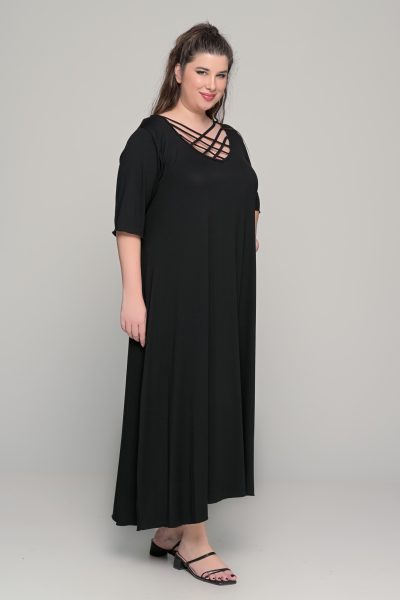 Φόρεμα με χιαστί ντεκολτέ σε ελαστική βισκόζη - Μαύρο - Plus Size - Image 2