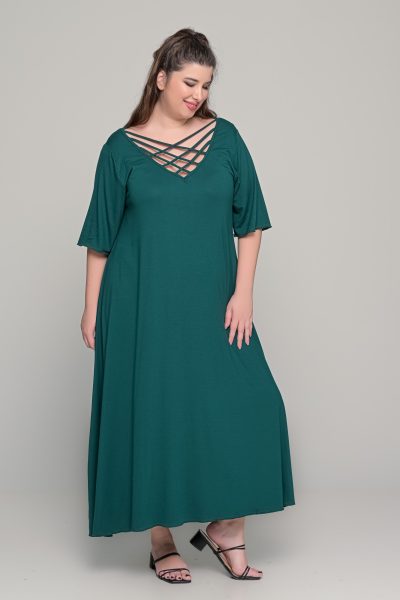 Φόρεμα με χιαστί ντεκολτέ σε ελαστική βισκόζη | Κυπαρισσί | Plus Size