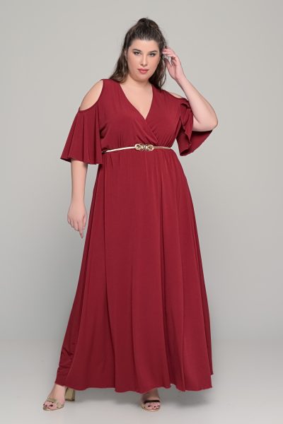 Φόρεμα σε γραμμή αμπίρ σε ελαστικό super jersey | Μπορντό | Plus size - Image 5