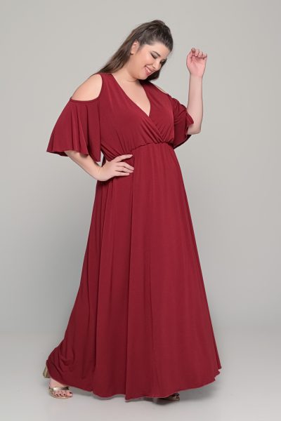 Φόρεμα σε γραμμή αμπίρ σε ελαστικό super jersey | Μπορντό | Plus size - Image 3