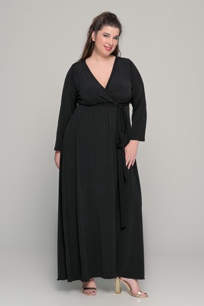 Φόρεμα κρουαζέ maxi σε ελαστικό super jersey - Μαύρο - Plus Size - Image 5