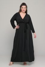 Φόρεμα κρουαζέ maxi σε ελαστικό super jersey - Μαύρο - Plus Size