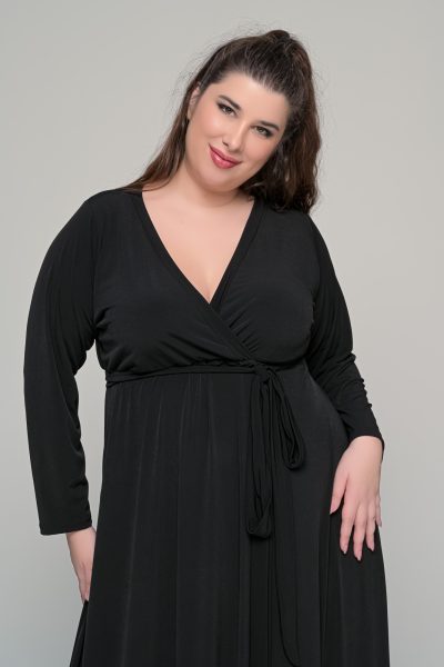 Φόρεμα κρουαζέ maxi σε ελαστικό super jersey - Μαύρο - Plus Size - Image 2