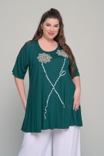 Μπλούζα με διπλό λουλούδι σε ελαστική βισκόζη | Κυπαρισσί | Plus Size